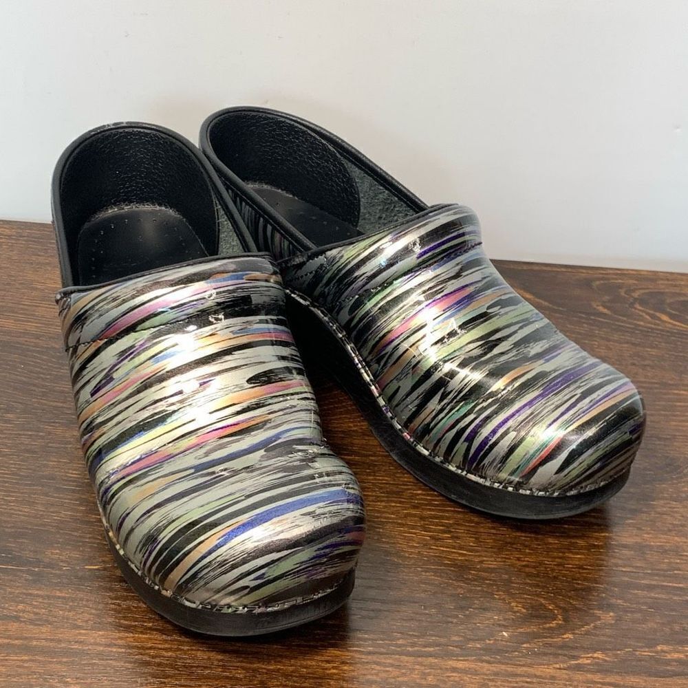 Dansko Women's Striped Patent Leather Professional Clogs Multicolor Size 38
